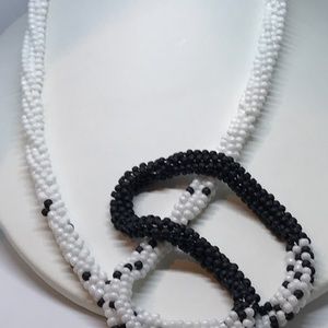 Black and White Kumihimo Beaded Necklace